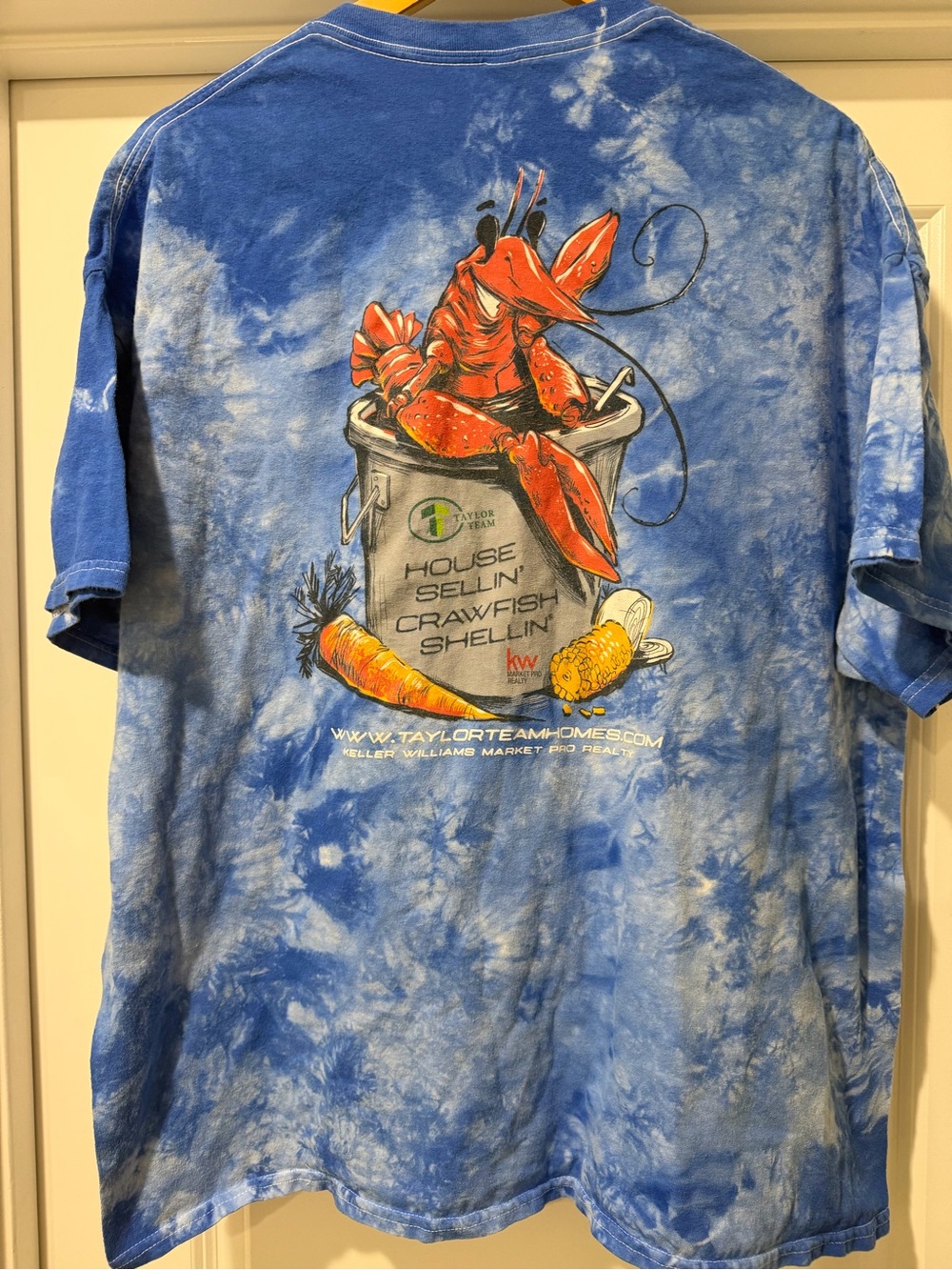 Taylor Blue and White Tie-Dye Short-Sleeve Shirt with Crawfish Graphic